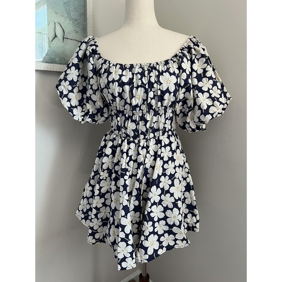 Altar'd State Dresses & Skirts - Blue Floral‎ Off Shoulder Babydoll Mini Dress Smocked Sundress Cottage Boho